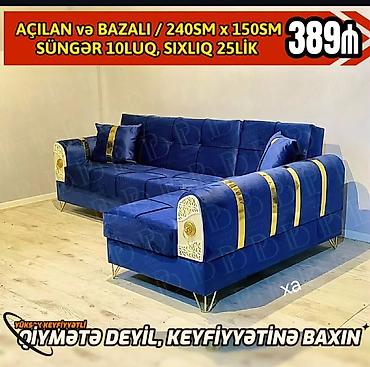 divan uzduyu: Açılan və bazalı künc divan - Ölçü: 240 sm x 150 sm - Süngər: 10-luq — 1