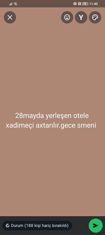 xirdalanda is elanlari tap az: Xadimə tələb olunur, 30-45 yaş, Təcrübəsiz, Gecə növbəsində iş, Həftəlik ödəniş