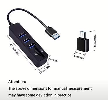 yeni hub: USB Hub + Kart Oxuyucu (USB-A bağlantılı, hədiyyə USB-A → USB-C — 2