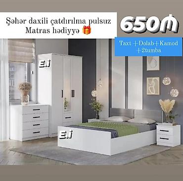 taxt doweyi: Yataq otağı mebel dəsti Tərkibi: - Taxt - Dolab - Komod - 2 tumbə - — 1