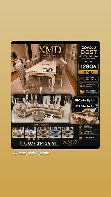 Divan və masa dəstləri: Zövqlü mebel dəsti – XMD Mebel • Dəst tərkibi: - Künc divan (3×2) — 1