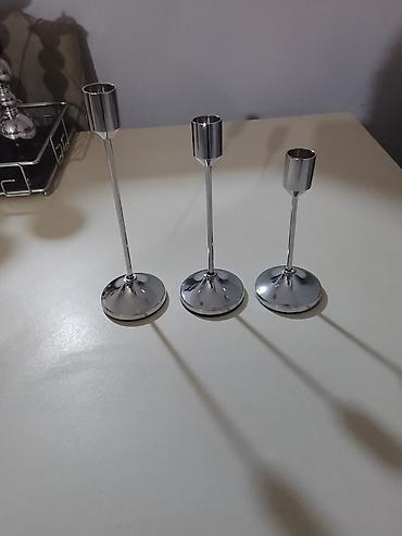 şam qiymətləri: Minimalist metal şamlıq dəsti – 3 ədəd - Material: parlaq xrom rəngli — 1