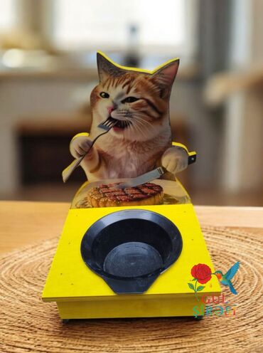 Su və yem qabları: Məhsul: Pişik temalı qidalandırıcı stendlər - Dizayn: Taxta əsaslı — 8