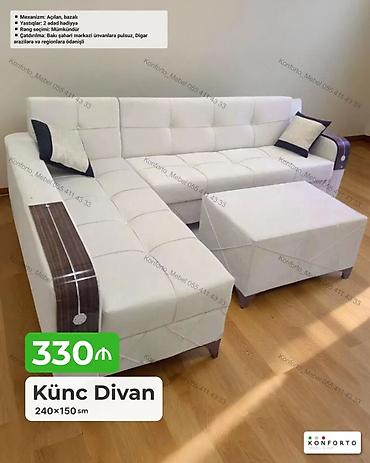 Divanlar: Künc Divan – 240×150 sm - Mexanizm: açılan, bazalı (yataq funksiyası — 1
