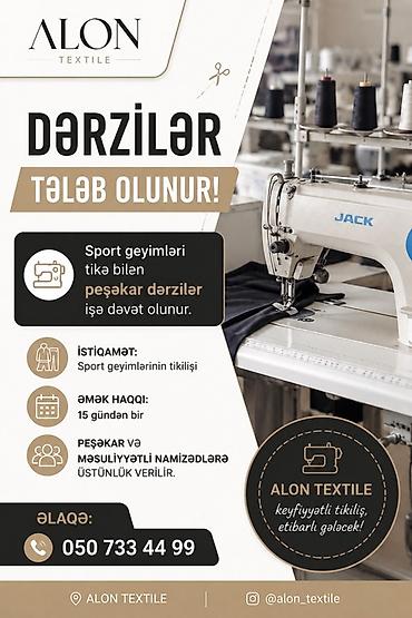 ALON TEXTILE – Dərzilər tələb olunur! Məzmun: - İxtisas: Sport at lalafo.az ALON TEXTILE – Dərzilər tələb olunur! Məzmun: - İxtisas: Sport