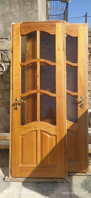 Otaq qapıları: Taxta otaq qapısı – şüşəli model - Material: təbii ağac (şam tonunda) — 8