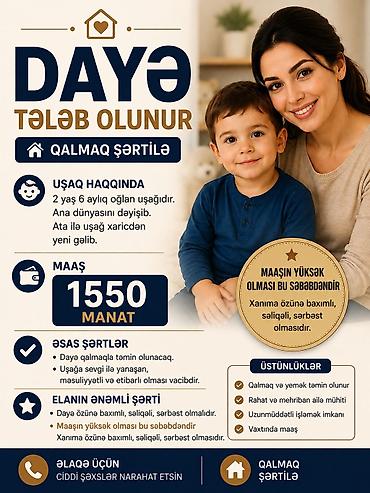 baxıcı vakansiya: Dayə tələb olunur, İstənilən yaş, 1/1 — 1