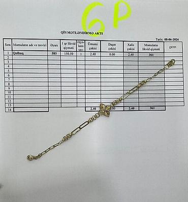 kulce qizil: Bilərzik, Sarı qızıl, 585 Əyar, 2 g — 1