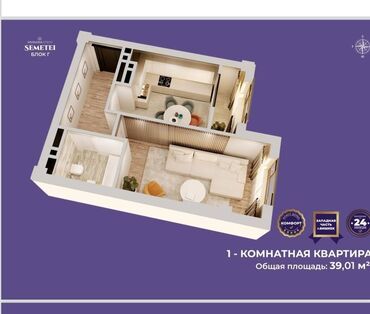 Продажа квартир: 1 комната, 38 м², Элитка, 3 этаж, ПСО (под самоотделку)