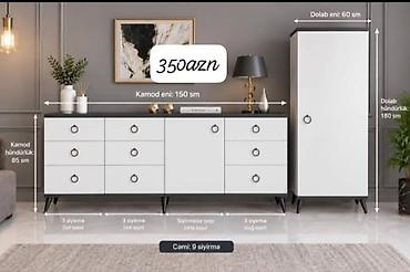 Mebel dəsti – kamod və şkaf Xüsusiyyətlər: - Kamod: eni 150 sm