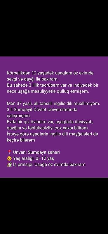 daye xadime: Əhatə olunan yaş: 0–12 yaş Ünvan: Sumqayıt şəhəri İş prinsipi: Uşağa — 1