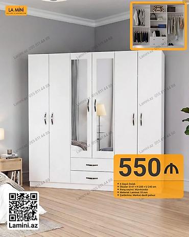 Ev üçün mebel: 6 qapılı paltar dolabı - Ölçülər: Dər. 47 x Hündürlük 200 x Uzunluq — 1