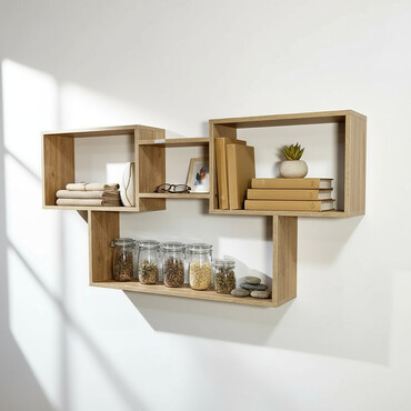 шкаф и настенные книжные полки: Полка навесная 002B (Дуб Натуральный) Большая и стильная настенная