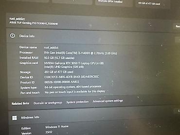 ноутбук цена бу: Б/у ASUS TUF Gaming, 16 ", Intel Core i5, 512 ГБ, Бесплатная доставка — 10