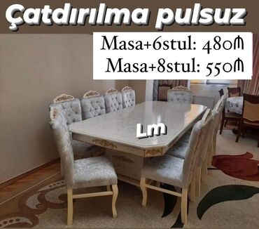 барные стулья: Qonaq otağı üçün, Yeni, Açılmayan, Oval masa, 6 stul