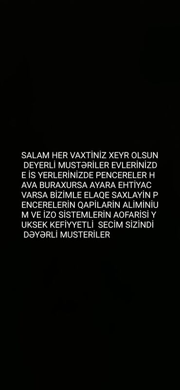 Digər tikinti xidmətləri: PVC və alüminium qapı-pəncərə xidmətləri - Ev və iş yerlərində