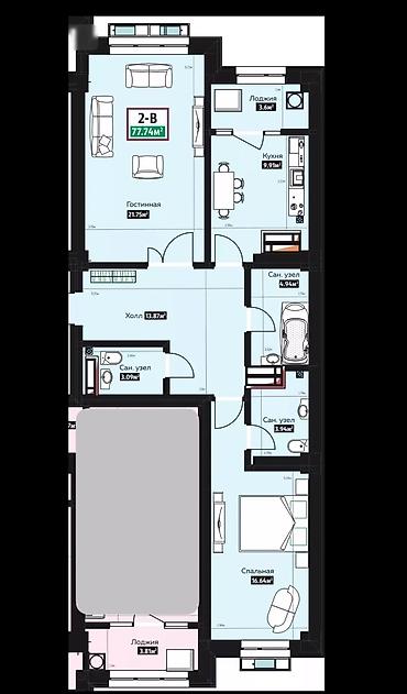 Продажа квартир: 2 комнаты, 78 м², Элитка, 4 этаж, Готовая ПСО (под самоотделку) — 9