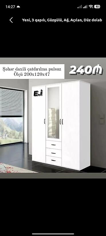 Yeni, 3 qapılı, Güzgülü, Ağ, Açılan, Düz dolab lalafo.az -da Yeni, 3 qapılı, Güzgülü, Ağ, Açılan, Düz dolab