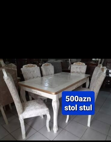 Masa və oturacaq dəstləri: Qonaq otağı üçün, Yeni, Açılmayan, Dördbucaq masa, 6 stul — 10