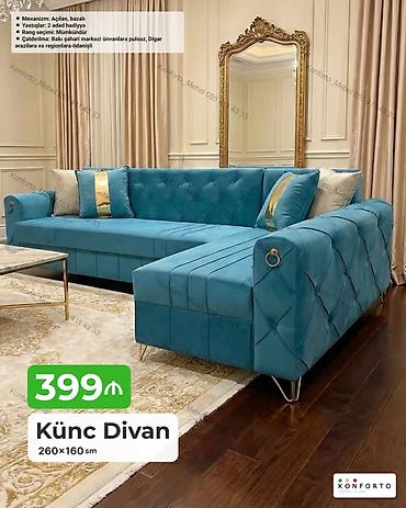 Divanlar: Künc divan – 260×160 sm - Mexanizm: açılan, bazalı (yataq funksiyası — 1