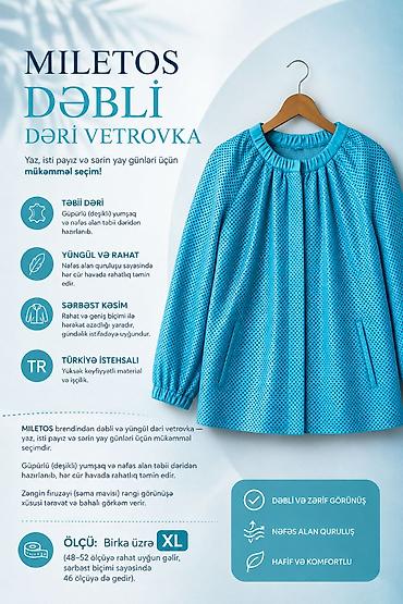 MILETOS brendindən dəbli və yüngül dəri vetrovka — yaz, isti payız və lalafo.az -da MILETOS brendindən dəbli və yüngül dəri vetrovka — yaz, isti payız və