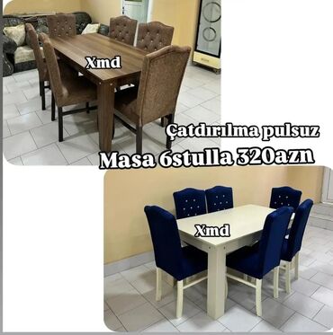Çarpayılar: Mətbəx üçün, Açılmayan, Dördbucaq masa, 6 stul