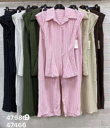 minduse za devojcice: Ženski komplet sa prugama – bluza sa peplum krojem i pantalone - — 5