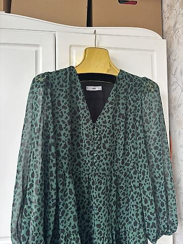 elbiseler: Yaşıl-qara leopard naxışlı rahat şifon don. Mango Xs/S/M uyğundur 1 — 3
