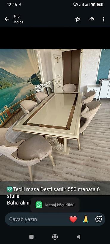✅Tecili masa Desti satılır 550 manata.6 stulla Baha alinib Nefciler