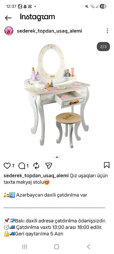 usag alemi: Məhsul: Qız uşaqları üçün taxta makiyaj stolu və taburetka dəsti — 2