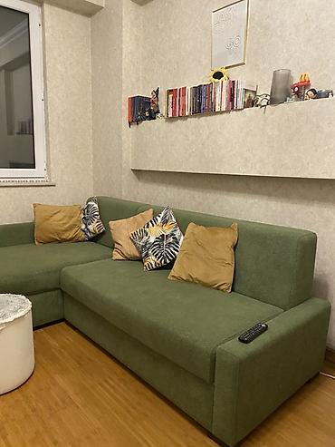 mingəcevir divan: Yaşıl rəngli L formalı künc divan - Müasir minimal dizayn, düz — 7