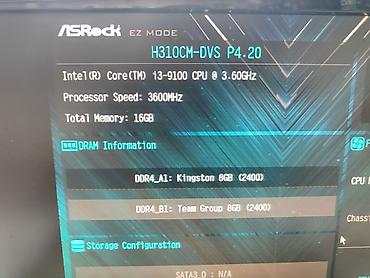 Masaüstü kompüterlər və iş stansiyaları: - ASRock H310CM-DVS P4.20 anakart - Intel Core i3-9100, 3.60 GHz — 3