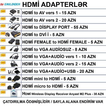 Masaüstü kompüterlər və iş stansiyaları: HDMİ Adapterlər 🚚Metrolara və ünvana çatdırılma var, ❗ÖDƏNİŞLİDİR❗