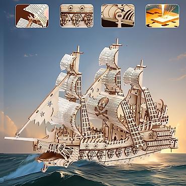 3d пазл: Деревянный механический 3D-пазл «Летучий голландец» 🏴‍☠️ 🌿 — 2