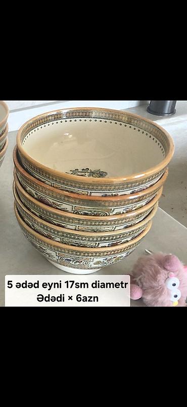 Ev və bağ: 🌺 Keramika kasa dəsti - 6 ədəd böyük kasa: 18 sm diametr, kenari — 1