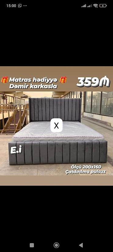 Çarpayılar: Məhsul: Yumşaq başlıqlı çarpayı - Ölçü: 200 x 160 sm - Karkas: Dəmir — 1