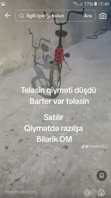 Velosiped ehtiyyat hissələri: İşlənmiş Şəhər velosipedi Stels, 20", sürətlərin sayı: 32, Ünvandan götürmə