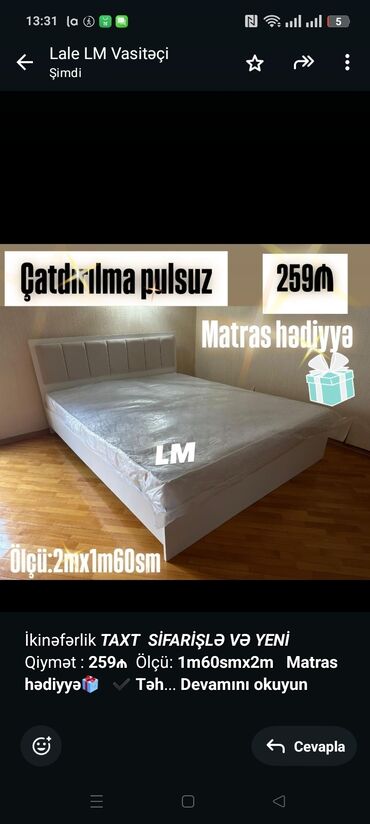 евро кровать: İkinəfərlik _*TAXT*_ _*SİFARİŞLƏ VƏ YENİ*_ Qiymət : *259₼* Ölçü