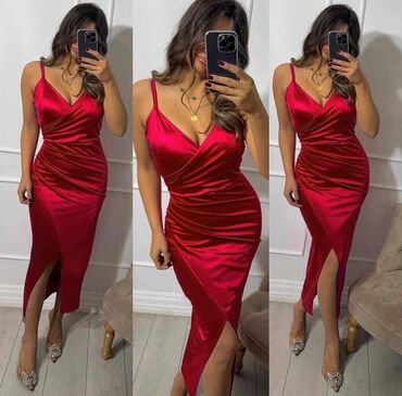 plišana crvena haljina: A-Dress S (EU 36), M (EU 38), L (EU 40), Oversize, With the straps