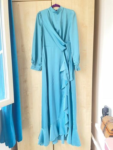цвет нежный платье цвет: Вечернее платье, Длинная модель, Атлас, С рукавами, S (EU 36), M (EU 38)