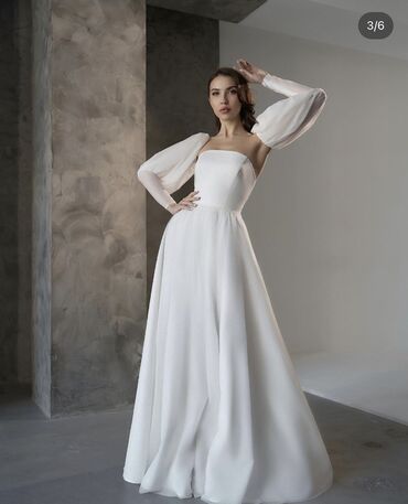 белые платье: Вечернее платье, Длинная модель, С рукавами, Стразы, M (EU 38)