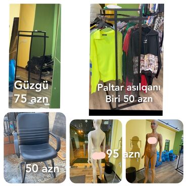 polis geyim magazasi: 2 ədəd böyük ayna 75 azn,1 ədəd kiçik ayna 55 azn.Paltar asılqanı 2