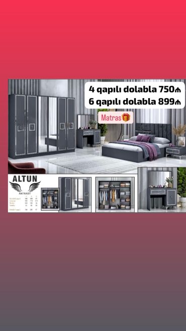 Dolablar: Yataq dəsti sifarişlə 
Matras hediyye 
rəng seçimi var
