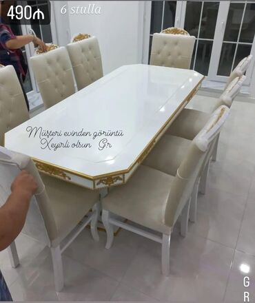 Masalar və oturacaqlar: Qonaq otağı üçün, Yeni, Dördbucaq masa, 6 stul, Azərbaycan