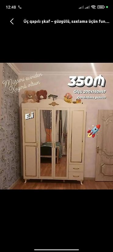 asma guzgu: Yeni, 3 qapılı, Güzgülü, Bej, Açılan, Düz dolab — 1