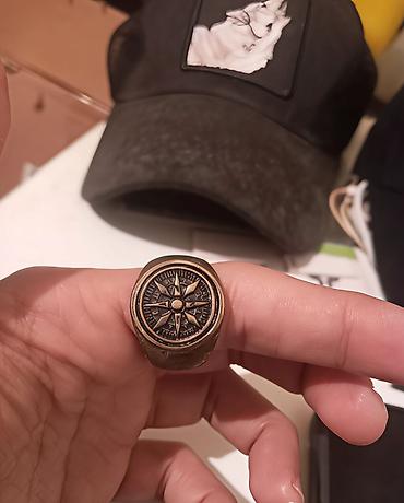 Bijuteriya: Kompas gülləsi dizaynlı kişi üzüyü - Material: metal ərinti (antik — 1