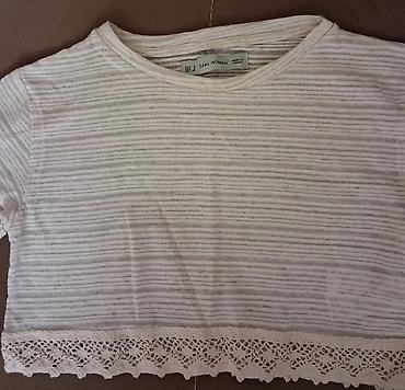 ağ futbolka: ZARA WOMAN qısa top - Rəng: krem-ağ, incə üfüqi zolaqlı - Model: qısa — 2