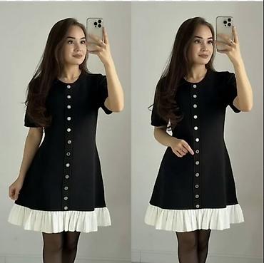 Женская одежда: Платье-трикотаж мини в стиле casual-chic. - Цвет: черное с — 2