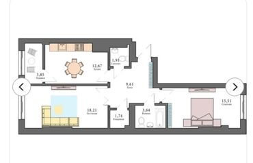 2х ком квартира в бишкеке: 2 комнаты, 67 м², Элитка, 6 этаж, Евроремонт