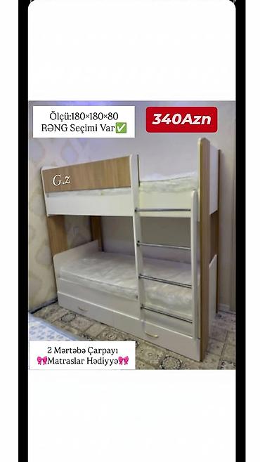 Uşaq mebeli: İki mərtəbəli uşaq çarpayısı - Ölçü: 180 × 180 × 80 - Rəng seçimi var — 1
